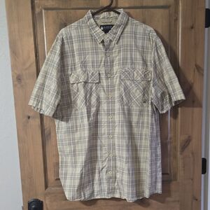 Duluth Trading Co Men's Beige Plaid Short Sleeve Shirt
